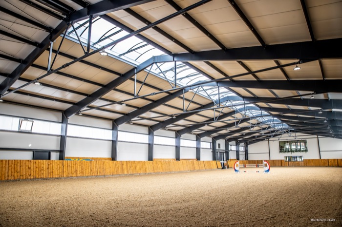 Angled view of the indoor arena's roof structure